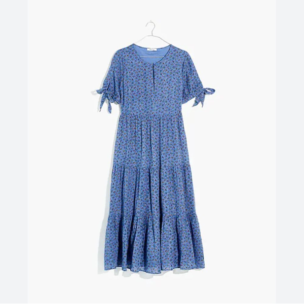 Madewell Tie-Sleeve Tiered Midi Dress in Calico Floral Size XS